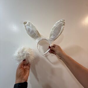 White Bunny Ear Headband and Tail Set